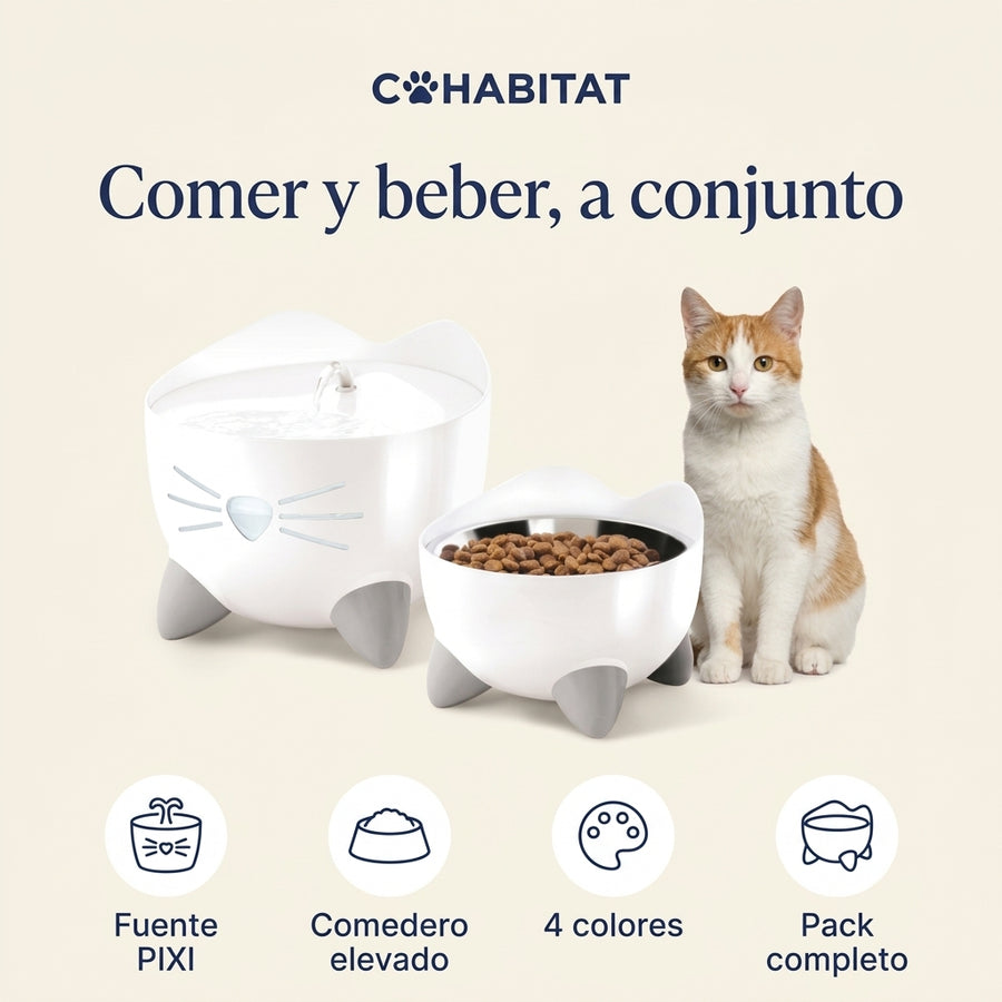 Catit PIXI Combo · Fuente + comedero elevado a juego