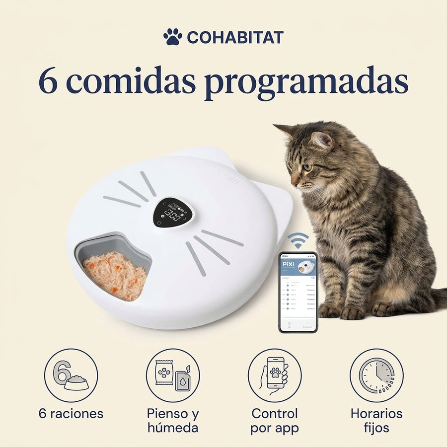 Catit PIXI Smart · Comedero de 6 raciones para pienso y comida húmeda
